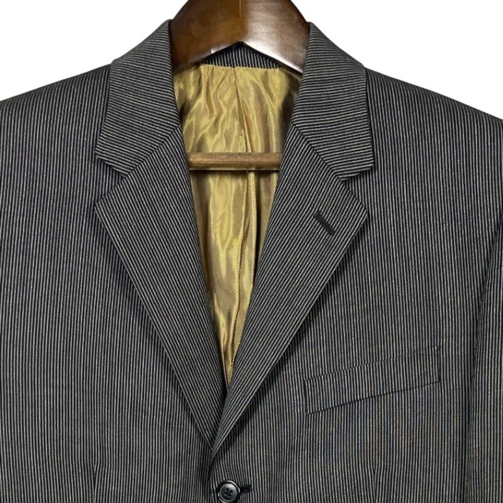Campo Zanieri Blazer Mens 38R Black Pinstripe Wool 3-Button Sport Coat Classic